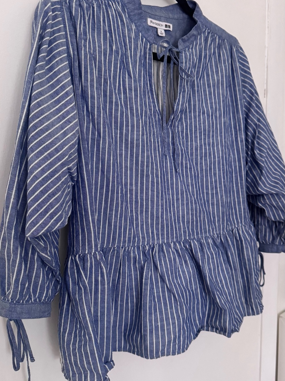 J.W. Anderson Blue and White Striped Peplum Tie-Sleeve Blouse S - Picture 4 of 9